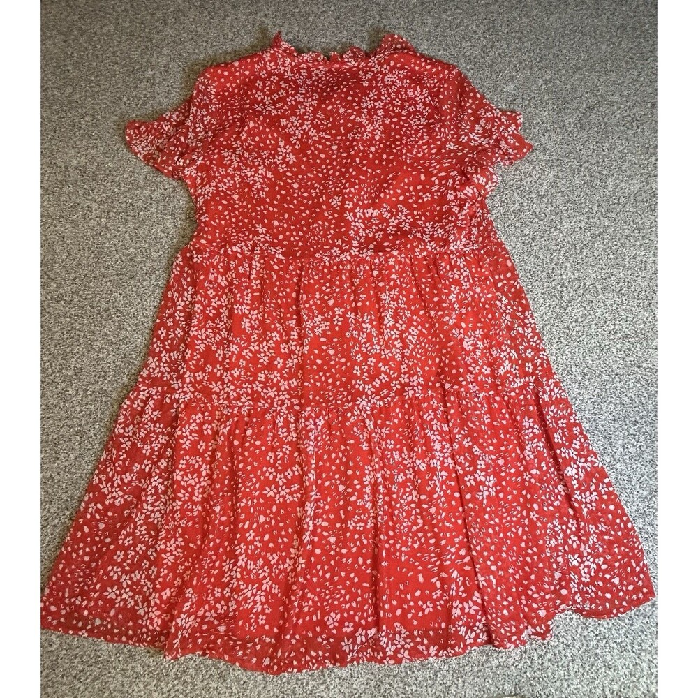 NWT Red floral DKNY‎ V Neck Flutter Dress 12 - Picture 2 of 6